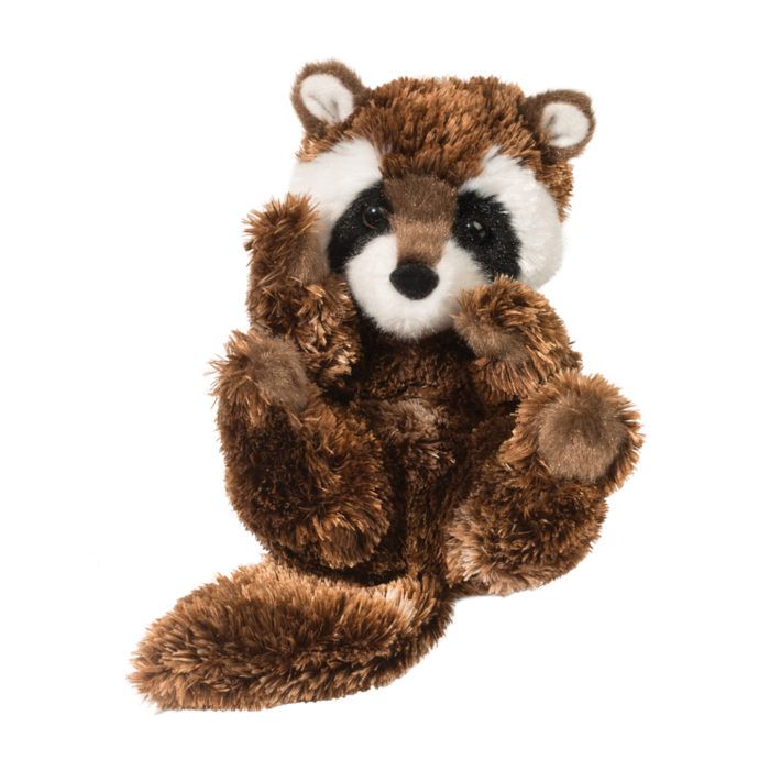 Handful raccoon stuffed animal.