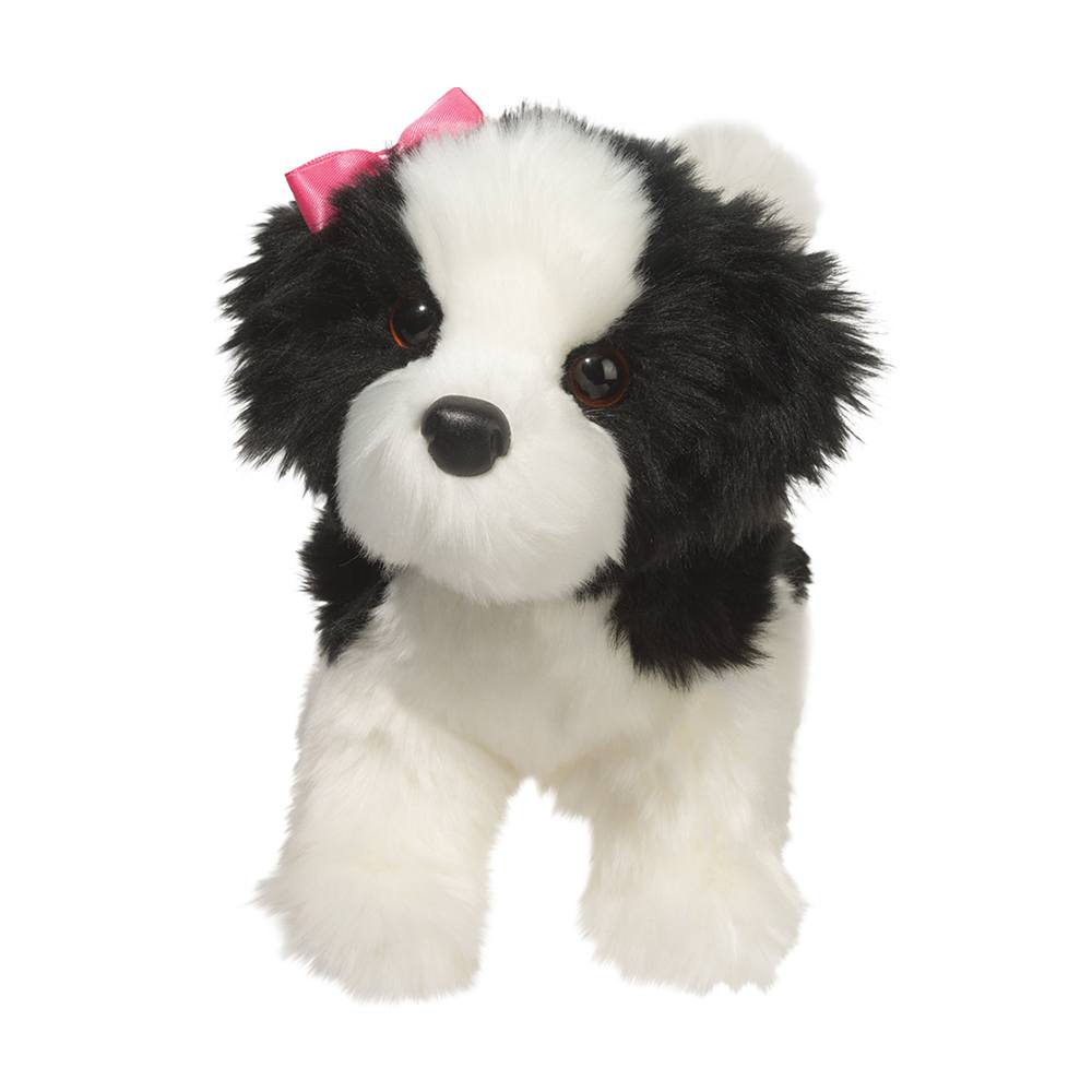 black and white dog plush