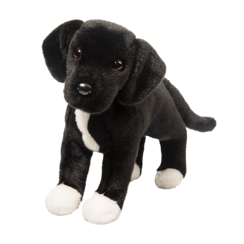 black and white stuffed dog toy