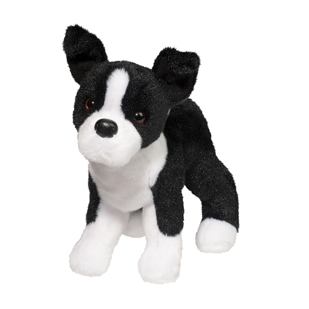 black and white stuffed animal dog