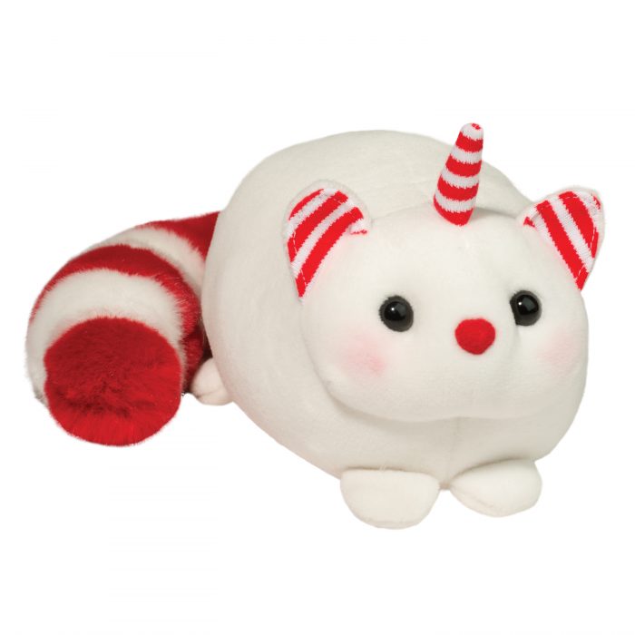 Holiday squishy caticorn with red and white bushy tail!
