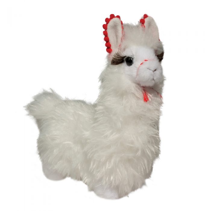 White stuffed animal llama with red details.
