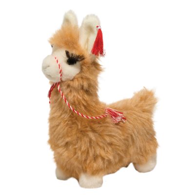 Sweet, brown stuffed animal llama with eyelashes.