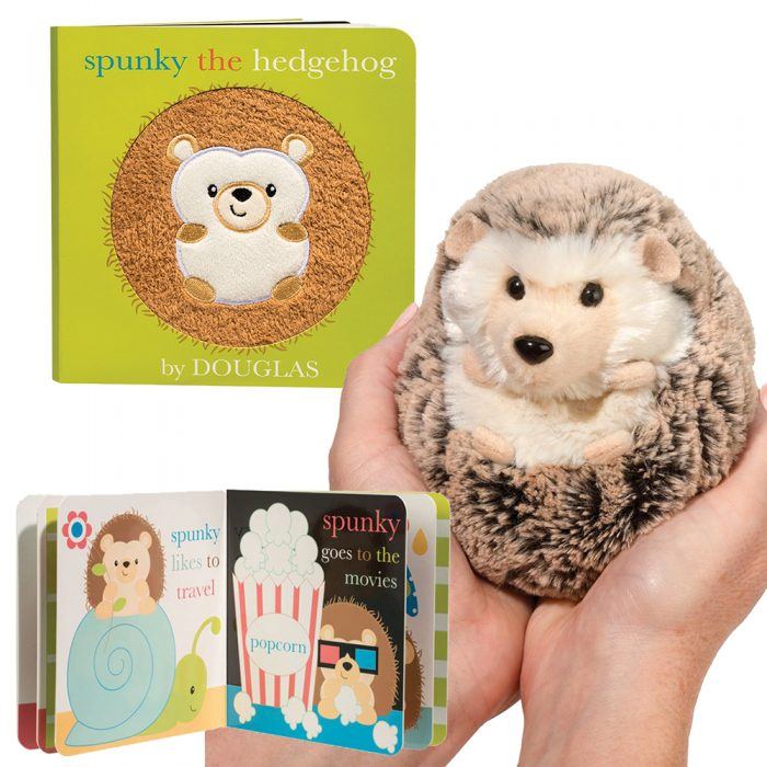 Hedgehog stuffed animal fits in your hand with coordinating board book!