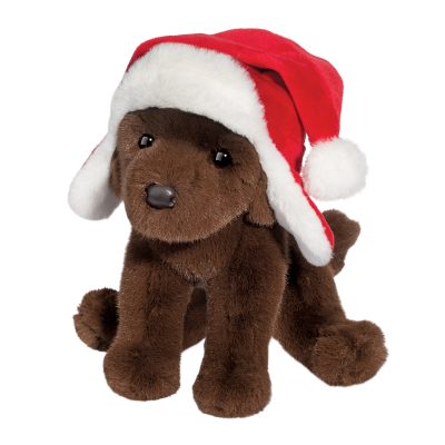 Chocolate Lab w/ Santa Bomber Hat